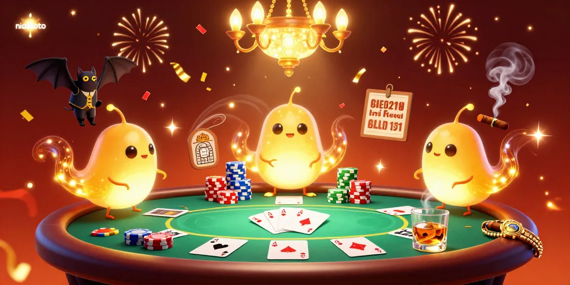 Experience the magic of niastoto with a vibrant casino scene featuring glowing glowworms and a bat dealer.