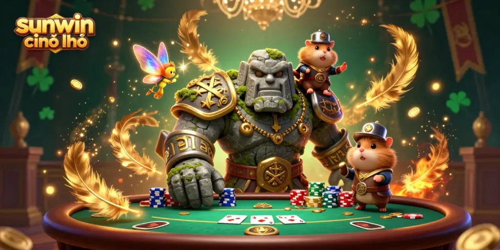 Engage with sunwin chính chủ as magical characters bring the casino experience alive in a vibrant illustration.