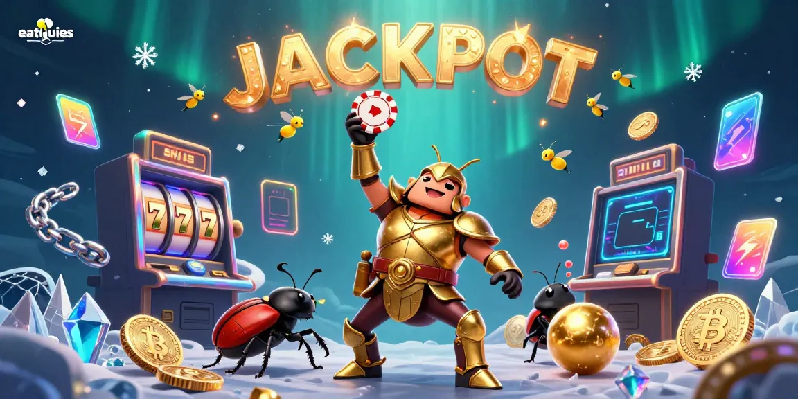 Menggoda keberuntungan di eatlouies dengan jackpot slot dan karakter lucu dalam suasana kasino.
