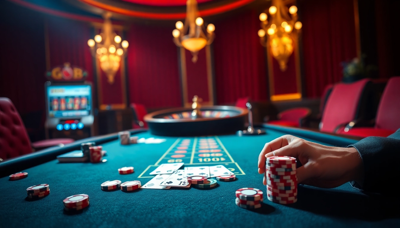 Experience the excitement of go 88 with poker chips and roulette in a luxurious casino setting.