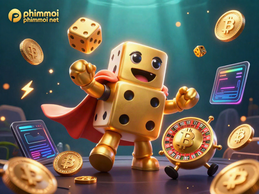 Engage with phimmoi phimmoi net's vibrant casino-themed 3D illustration featuring golden dice and crypto elements.