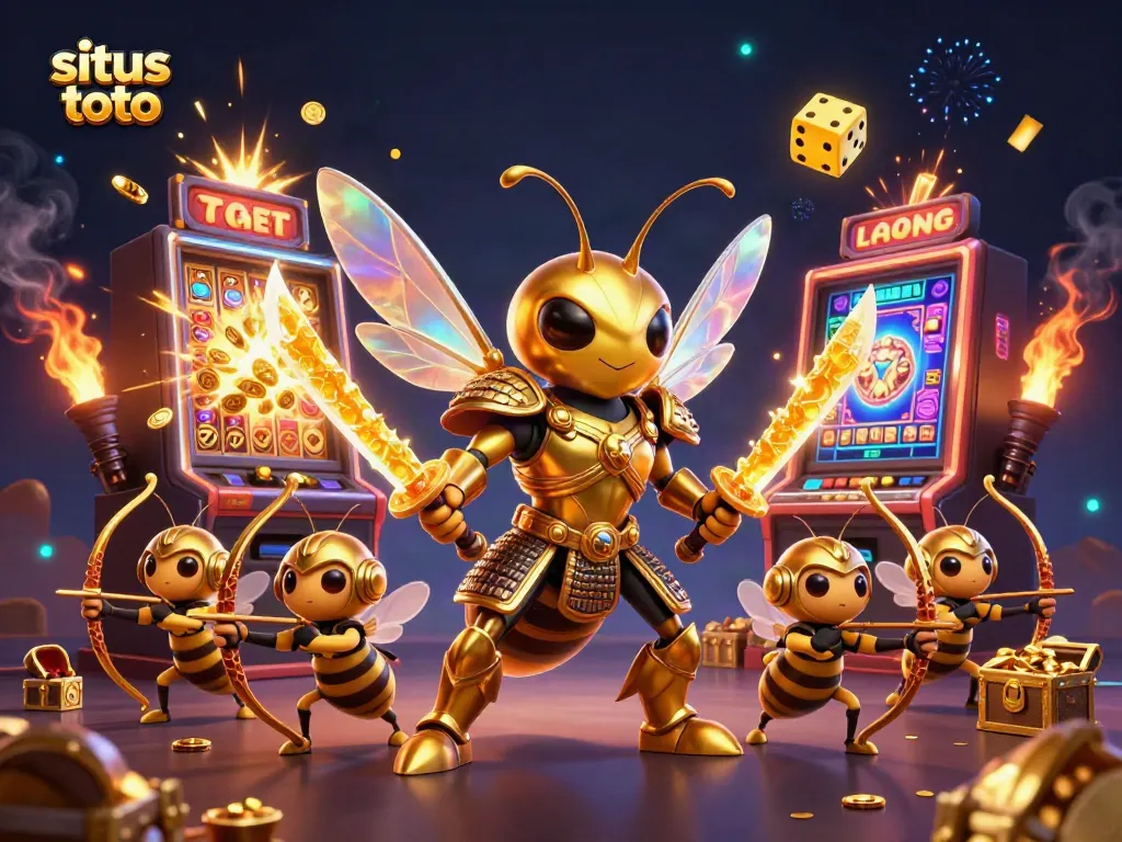 Experience thrilling gameplay with situs toto's exciting casino scene featuring a golden hornet warrior.