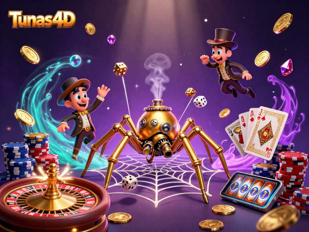 Tunas4D offers an exciting 3D cartoon scene illustrating steampunk elements and gambling excitement.