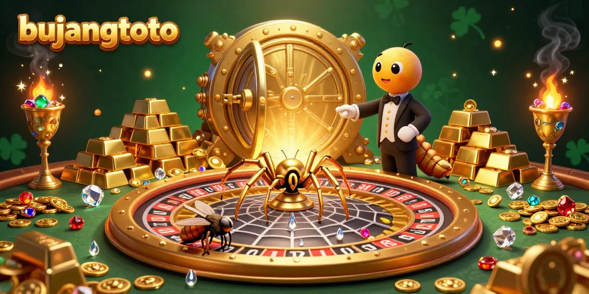 Bujangtoto spins winning bets in a dazzling casino web of gold and jewels.