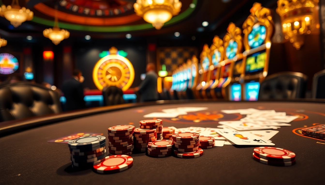 Engaging scene depicting Top 10 nhà cái uy tín poker atmosphere with vibrant cards and chips.