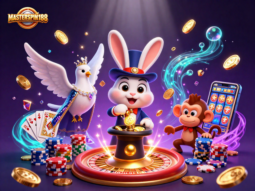 Engage with MASTERSPIN188's vibrant casino scene featuring magical characters and dynamic gaming elements.
