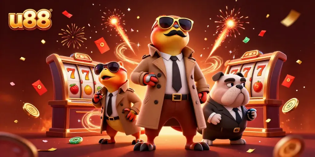 Experience thrilling gaming at u88 with raptors disguised as a tall person entering a casino.