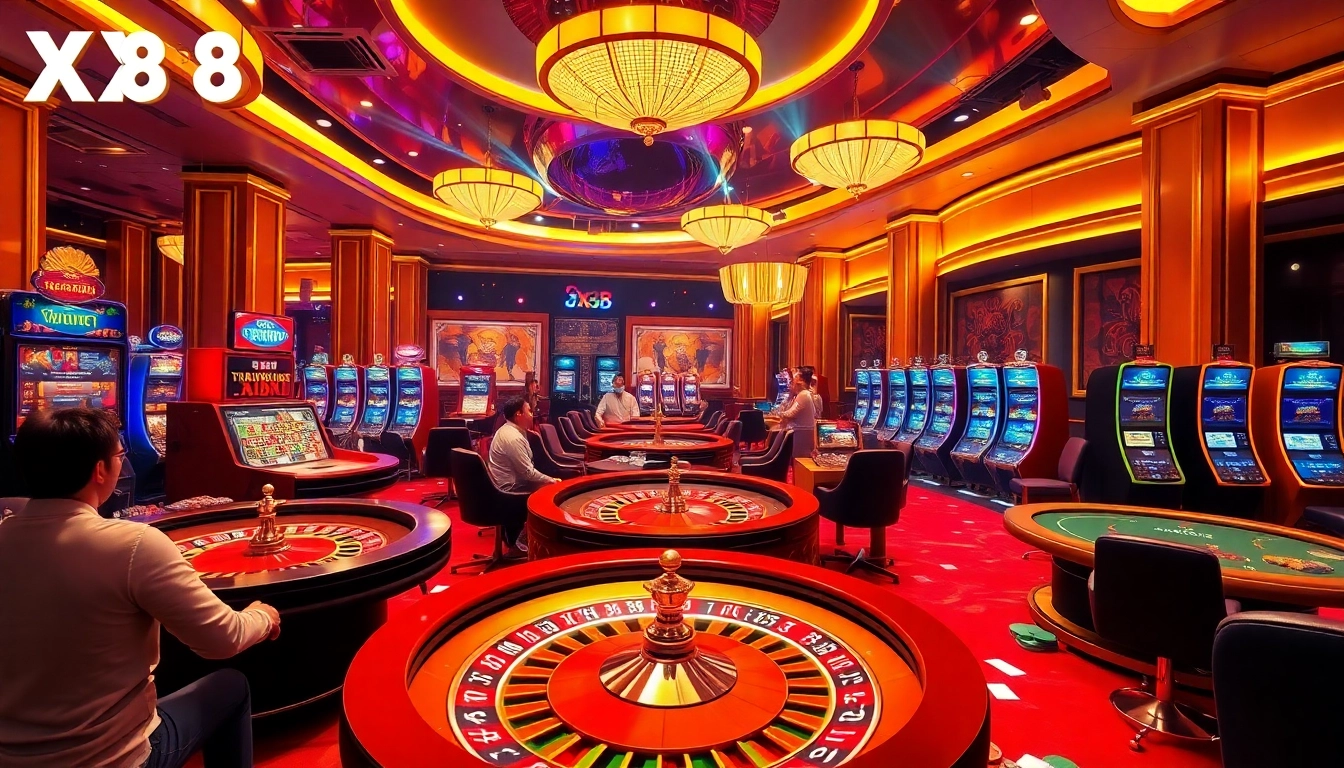 Experience the thrill of gambling at trang chủ x88 with vibrant casino tables and excited players.