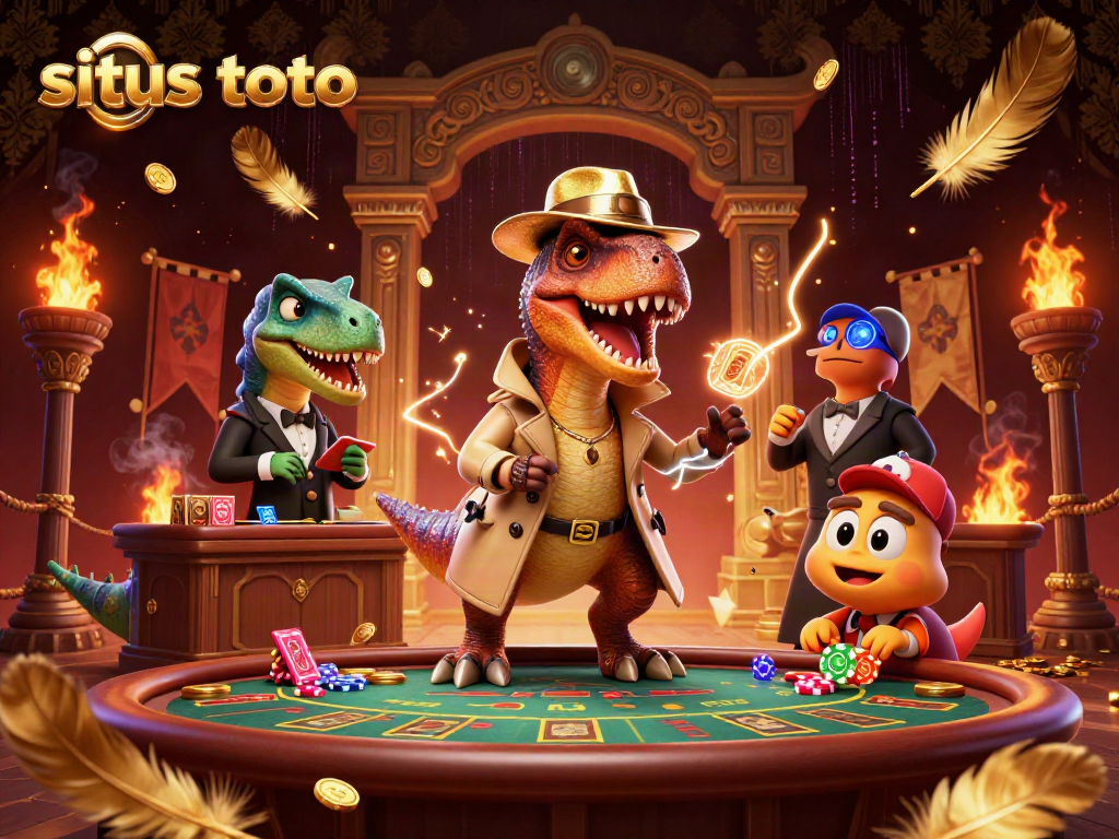 Merayakan kemenangan di situs toto dengan ilustrasi kasino yang penuh warna dan energik.