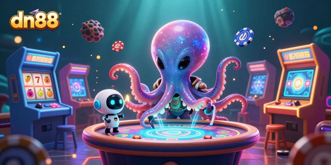 Engage in exciting games at dn88, featuring a dynamic alien octopus and thrilling casino elements