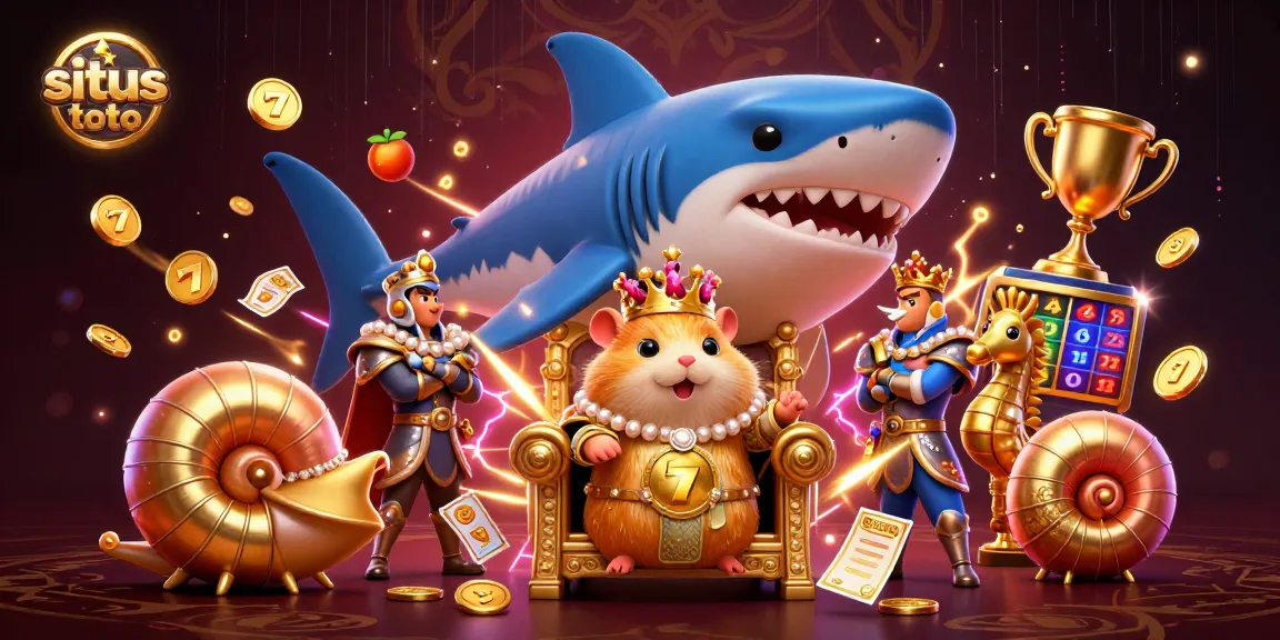 Gali keseruan situs toto dengan simbol slot, jackpot, dan panggung kerajaan unik pada ilustrasi.