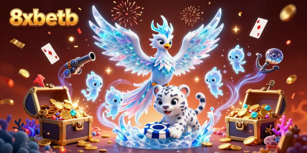 Experience 8xbetb's vibrant casino adventure with 3D ice-themed characters and dynamic gameplay elements.