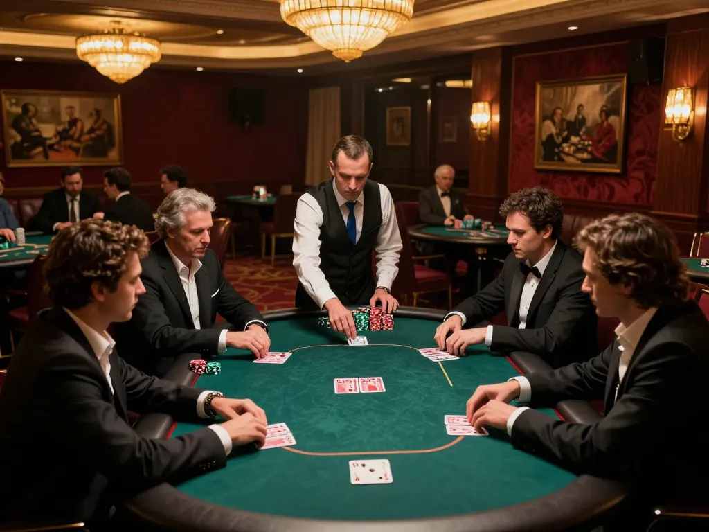 8KBET poker players strategizing in an elegant casino environment.