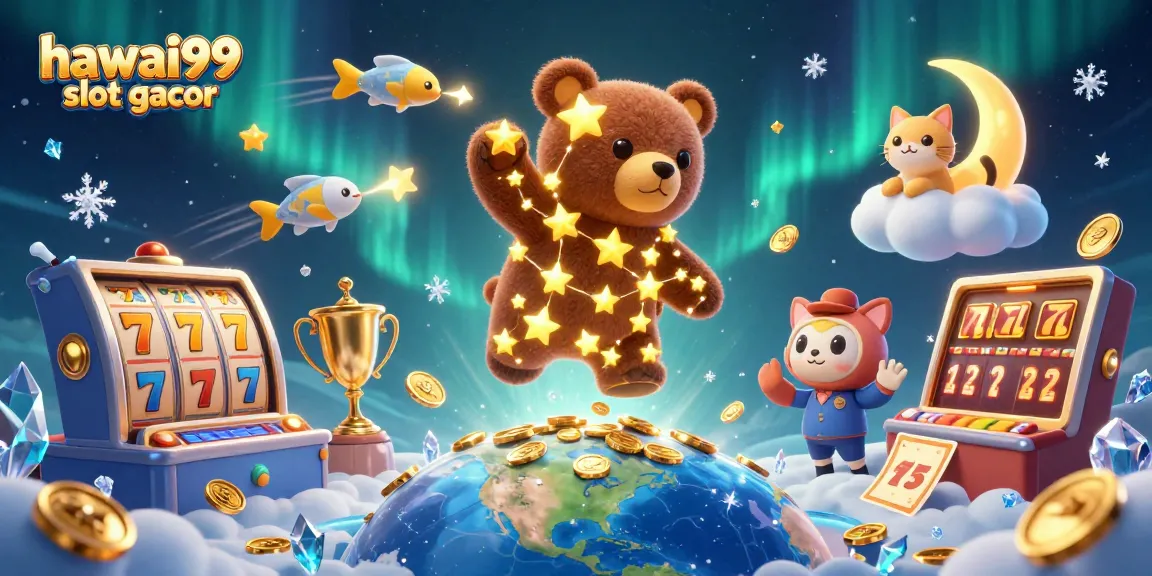 Play exciting games at hawai99 slot gacor with a captivating bear character and vibrant casino elements.