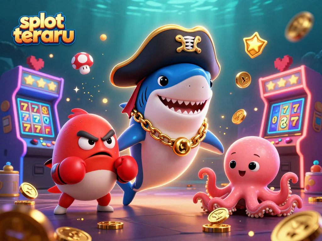 Play exciting games at slot terbaru with a fun pirate shark and friends ready for action!
