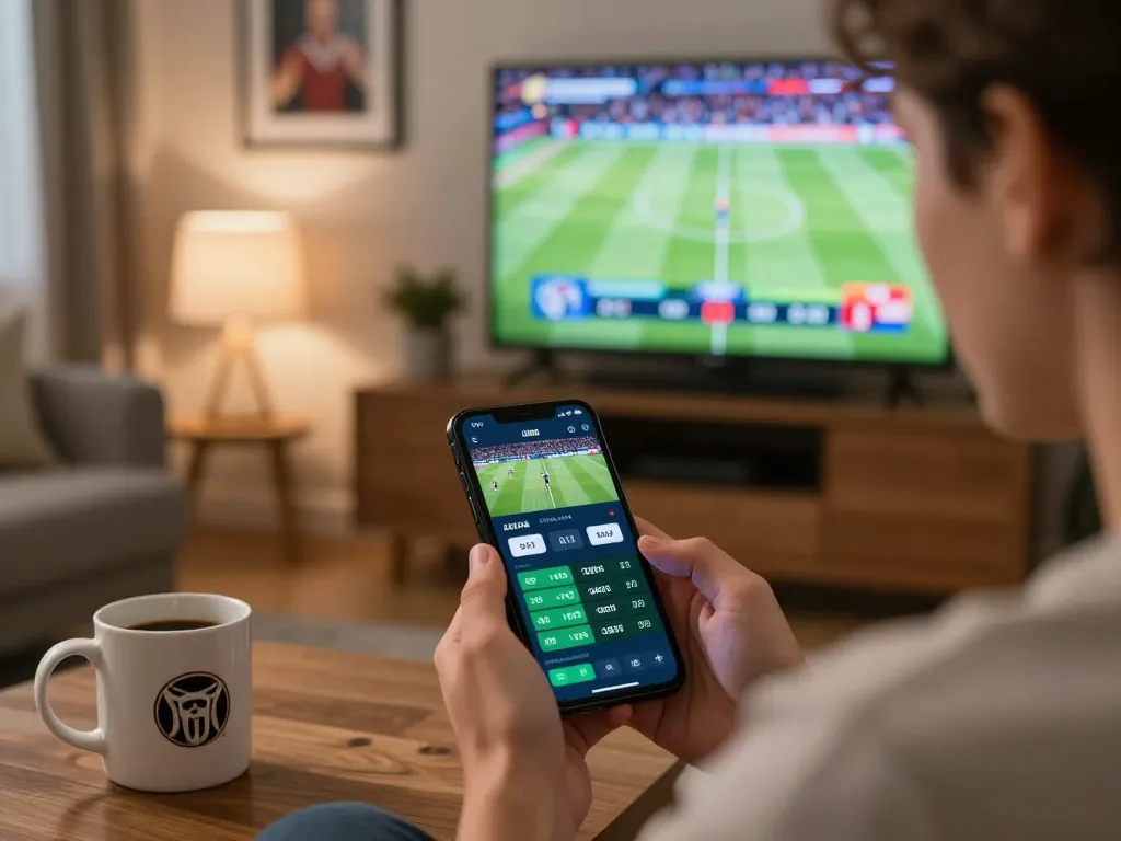 Betting on live sports using the qq alfa app in a cozy home setting.