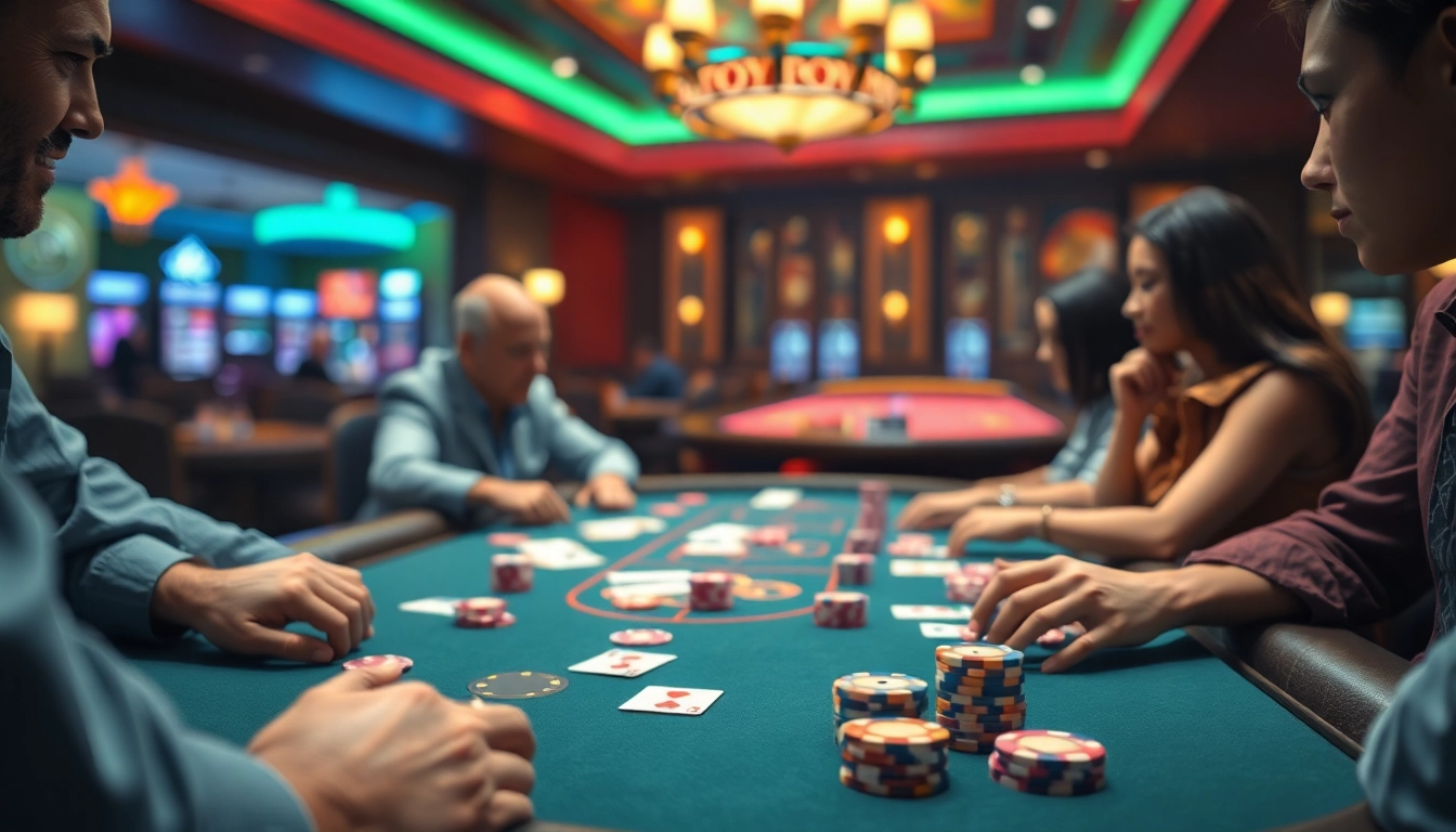 Situs toto permainan kasino menampilkan pemain yang terlibat dalam permainan.