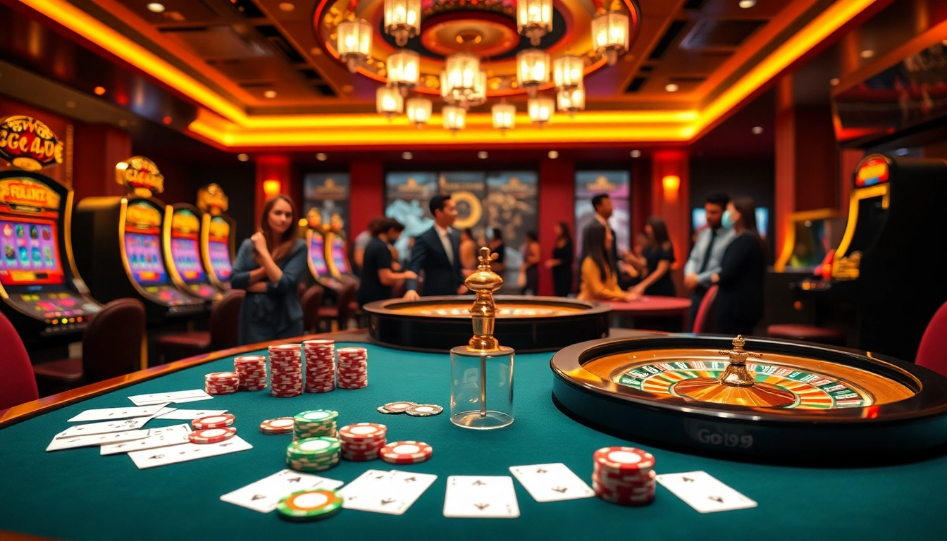 Exciting go 99 casino atmosphere with poker chips and slot machines.