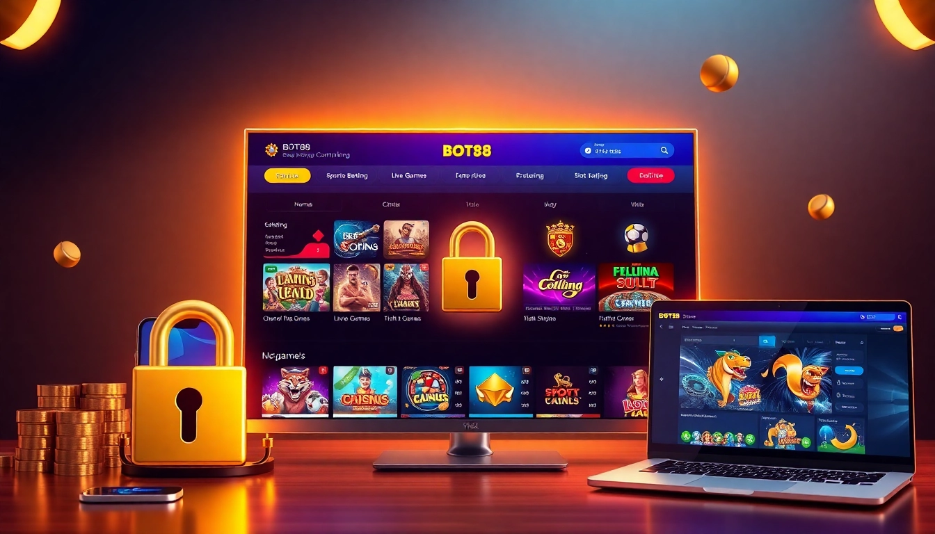 Engaging online betting interface showcasing BOT88’s diverse gaming options, emphasizing security and user experience.