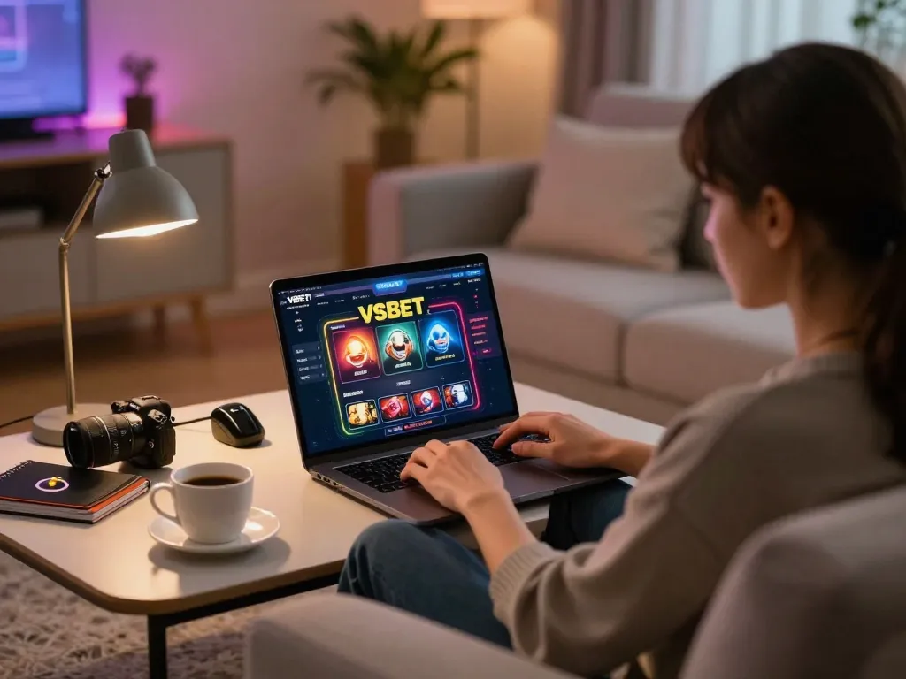 Engaging in a VSBET online gaming session on a cozy couch with notes and coffee.