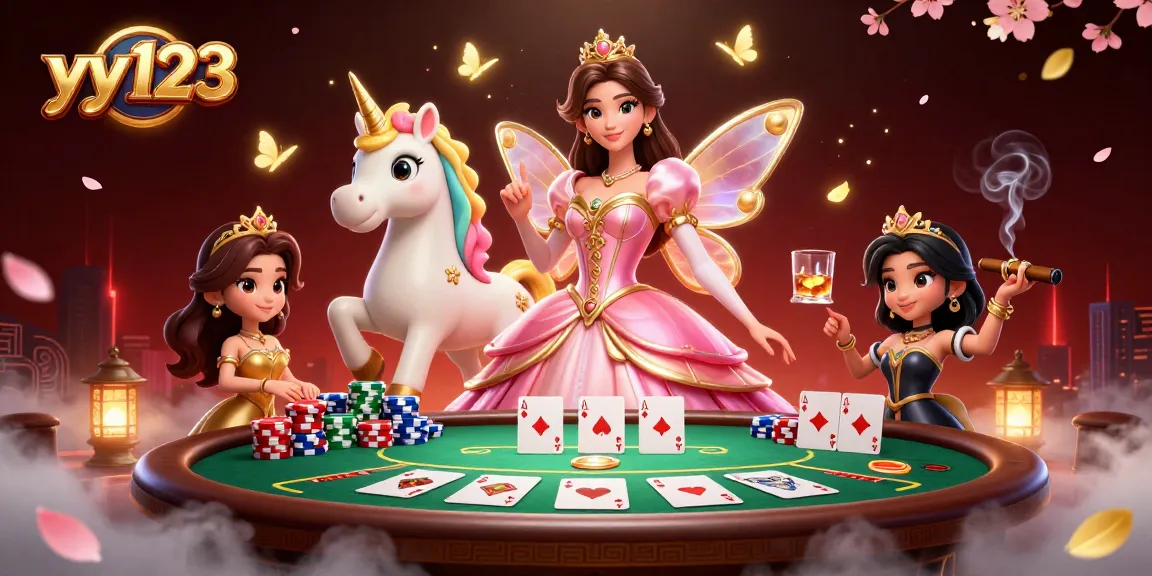 Experience thrilling gameplay with yy123, featuring a glamorous casino scene filled with poker elements and enchanting characters.