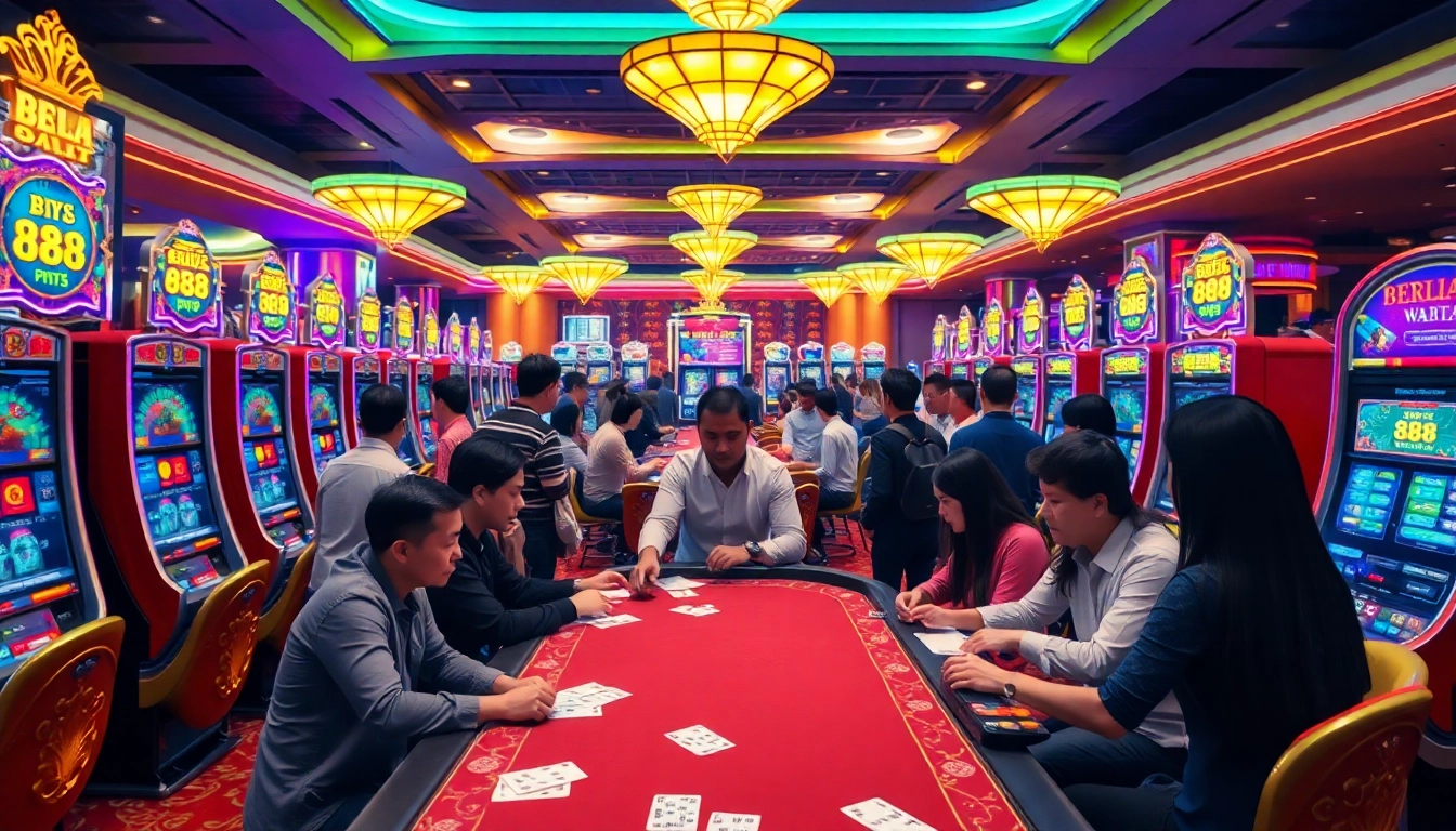 Engaging players at the berlian 888 slot machines, showcasing a vibrant casino atmosphere.