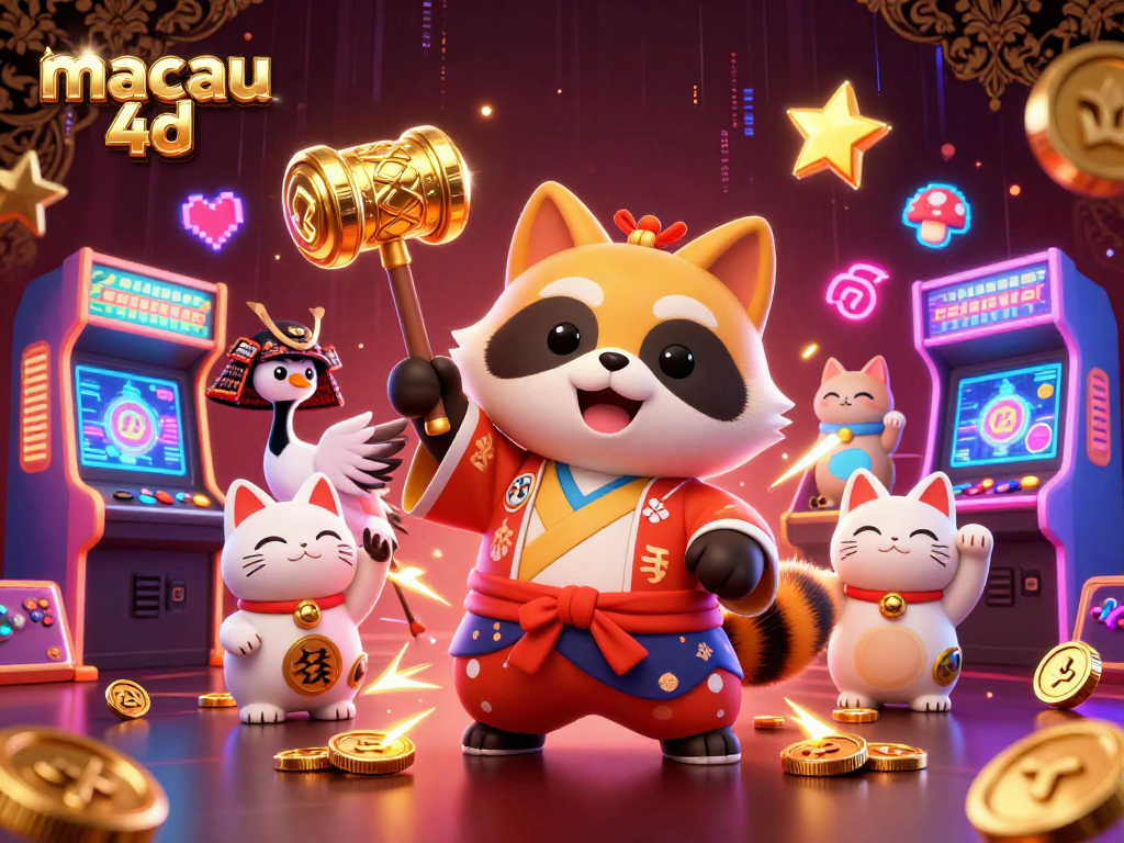 Engage with macau 4d players in a vibrant 3D illustration featuring lucky characters and casino elements.