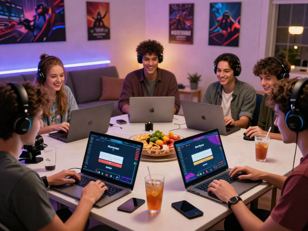 Suasana bermain bersama dengan dewitogel login di layar laptop dan smartphone, menunjukkan kebersamaan dan kegembiraan.