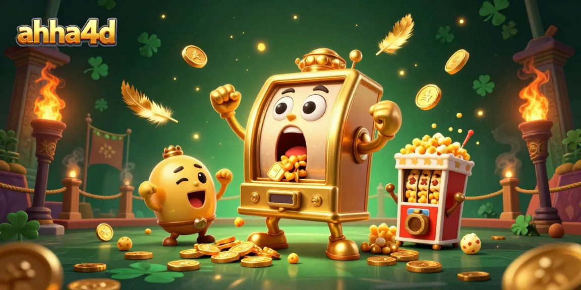 Experience excitement with ahha4d, a dazzling online gambling scene where a joyful slot machine wins big amidst golden coins.