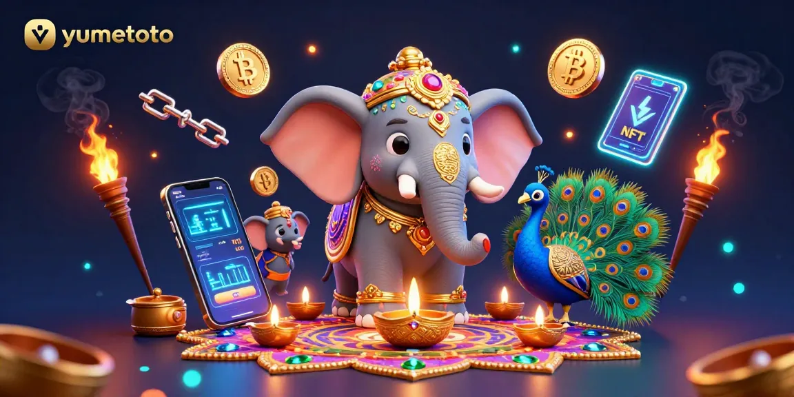 Experience yumetoto's exciting world with vibrant 3D gambling-themed illustration filled with lively elements.