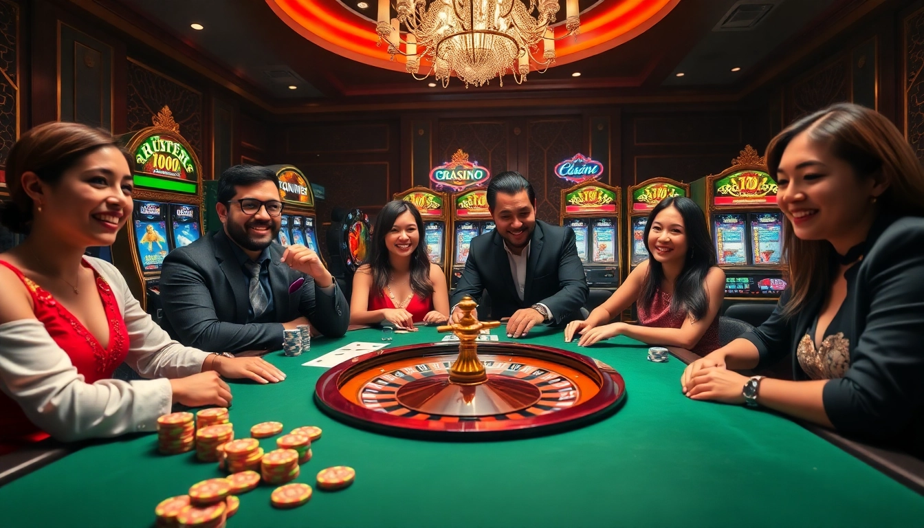 Exciting gambling scene showcasing rr88 chính thức with poker chips and casino tables.