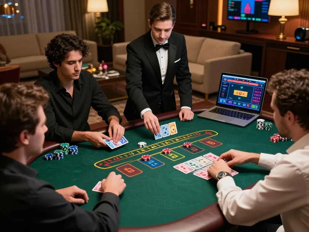 LIGALGO players engaging in blackjack game showcasing excitement and strategic bets at an online casino