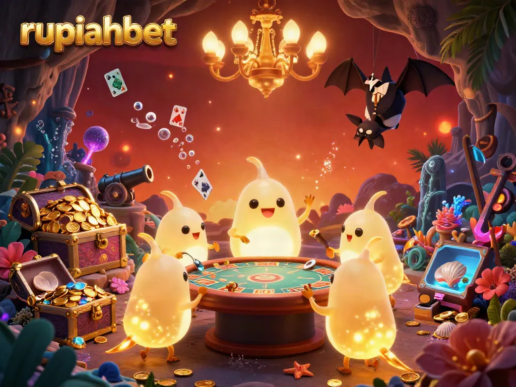 Experience ruiahbet's vibrant casino scene with glowworms illuminating the space and a lively bat dealer.