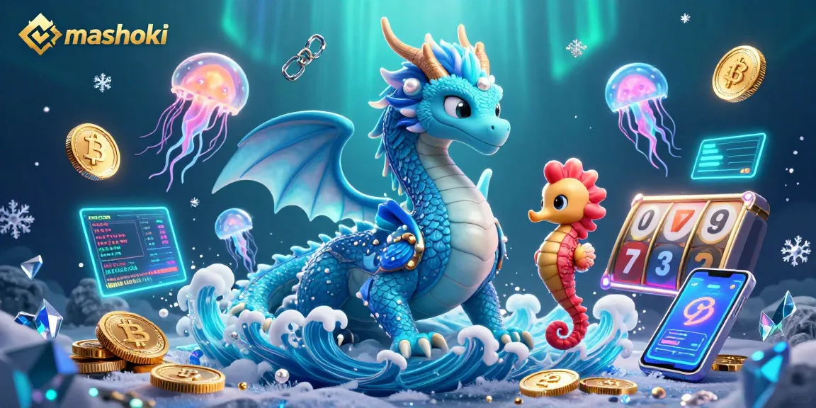 Experience mashoki's magical realm with a vibrant underwater casino scene showcasing crypto elements.