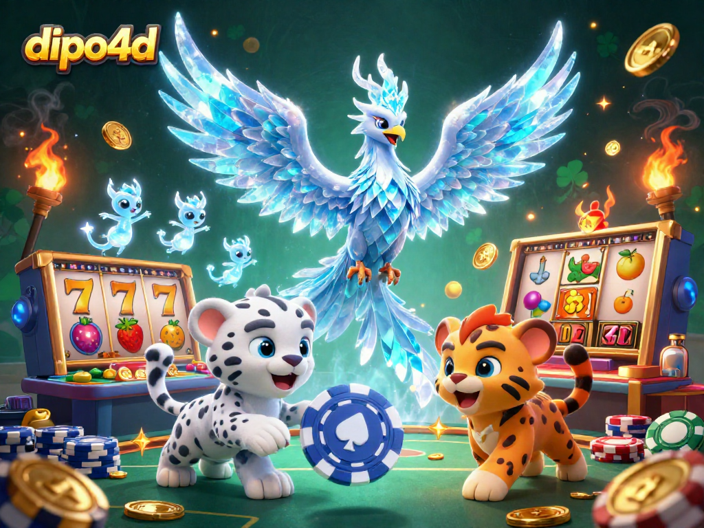 Experience dynamic gaming fun with dipo4d's casino adventure featuring an ice phoenix and poker elements.