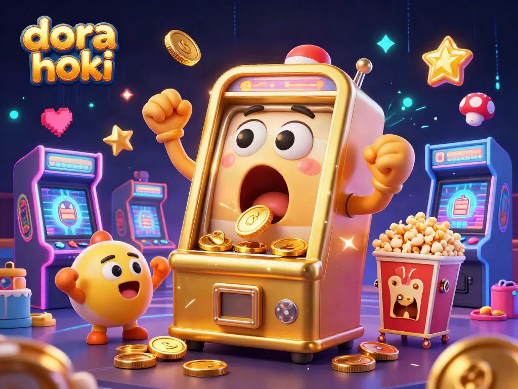 Dora Hoki menghasilkan jackpot besar, dengan mesin slot menyenangkan dan koin emas bertebaran di sekitar