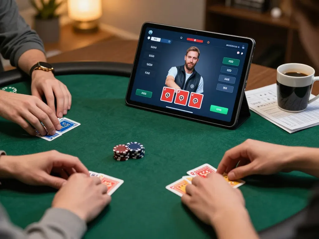 Engaging moment of online poker gameplay on sc888 tablet, showing betting action and player concentration