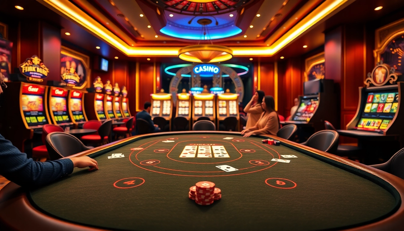 Experience an exciting game at the GO8-themed poker table in a luxurious casino atmosphere.