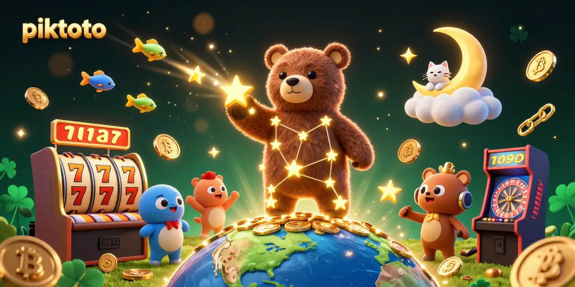 Experience the excitement of winning at piktoto with a vibrant 3D casino-themed illustration featuring golden characters and game elements.