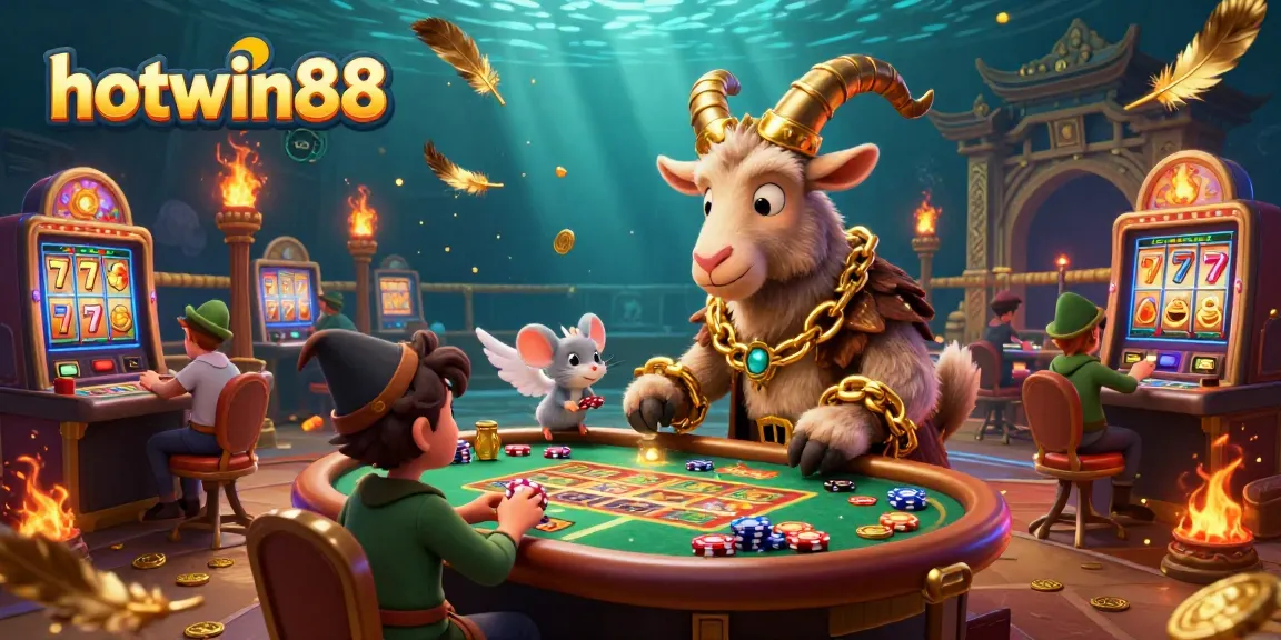 Experience thrilling games at hotwin88 casino with an engaging 3D illustration showcasing a lively casino atmosphere.