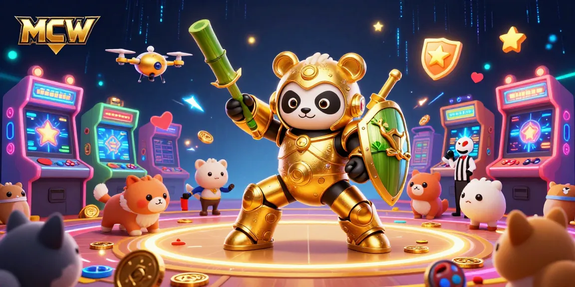 Engage in the action with MCW's laser-focused cockfighting arena showcasing vibrant characters and gaming elements.
