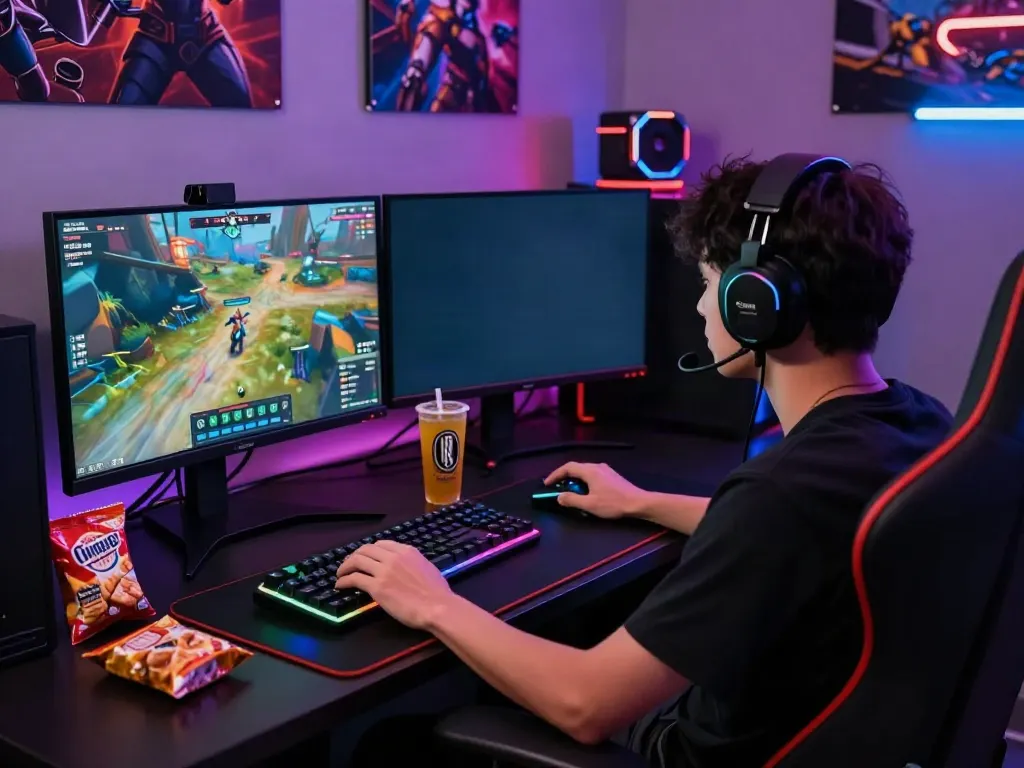 Pengaturan permainan online menunjukkan bukumimpi138 link dengan gamer di ruang modern berteknologi tinggi.