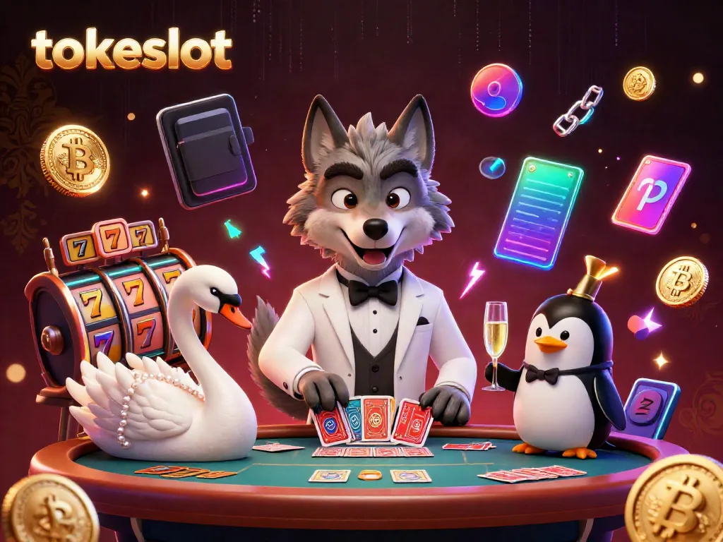 Experience the thrill of tokeslot with vibrant 3D characters at a baccarat table, featuring rich casino elements.