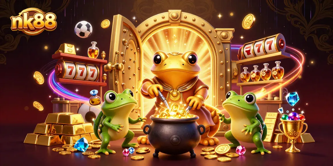 Engage with nk88 in a vibrant 3D casino scene featuring magical characters and dynamic game elements.