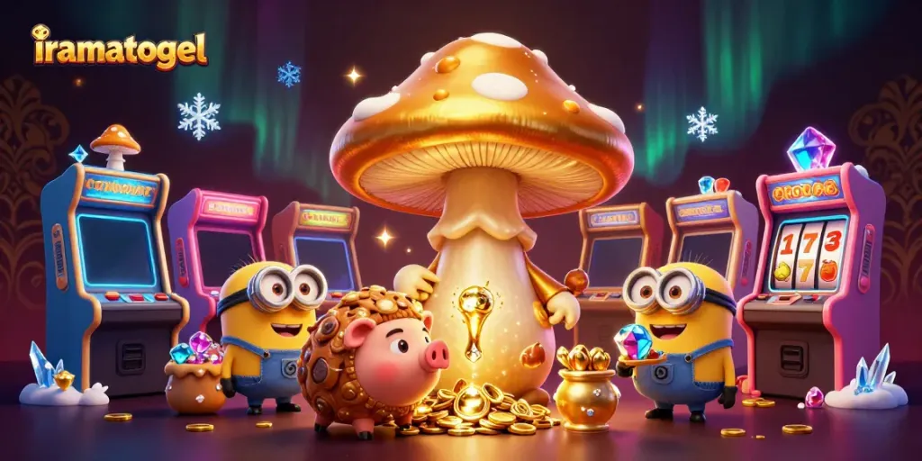 Experience the thrilling world of iramatogel with an enchanting golden mushroom wizard and treasures.