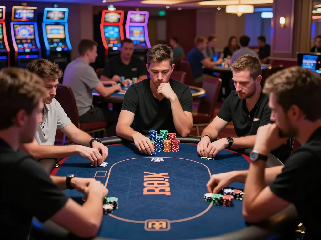 Players strategizing at a poker table on LGOGOAL online gaming platform, showcasing high-stakes gameplay.