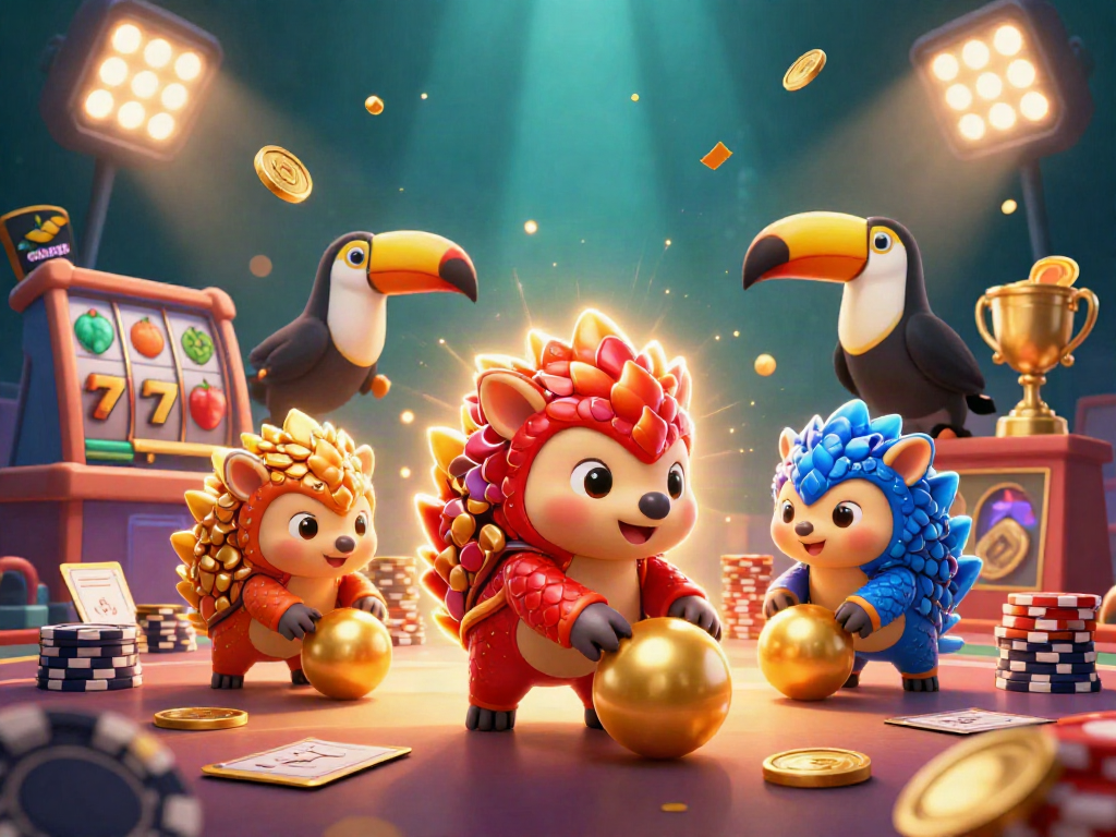 Gambarkan aksi seru coloksgp dengan pangolin bersaing di tengah chip poker, menghitung kemenangan.