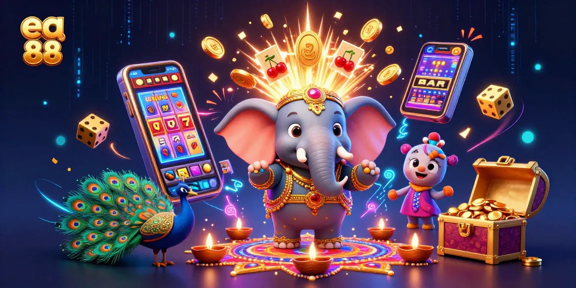 Feel the excitement of ea 88 with a vibrant casino-themed 3D illustration full of action.