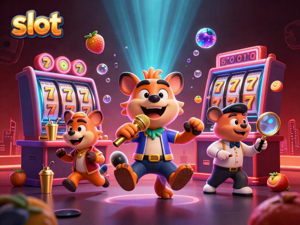 Slot menggoda dengan hyena stand-up, bartender, dan bouncer di kasino komedi.