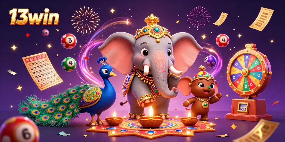 Experience the thrill of 13win with colorful lottery elements and vibrant characters.
